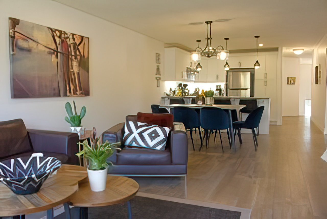 Open-concept living and dining room